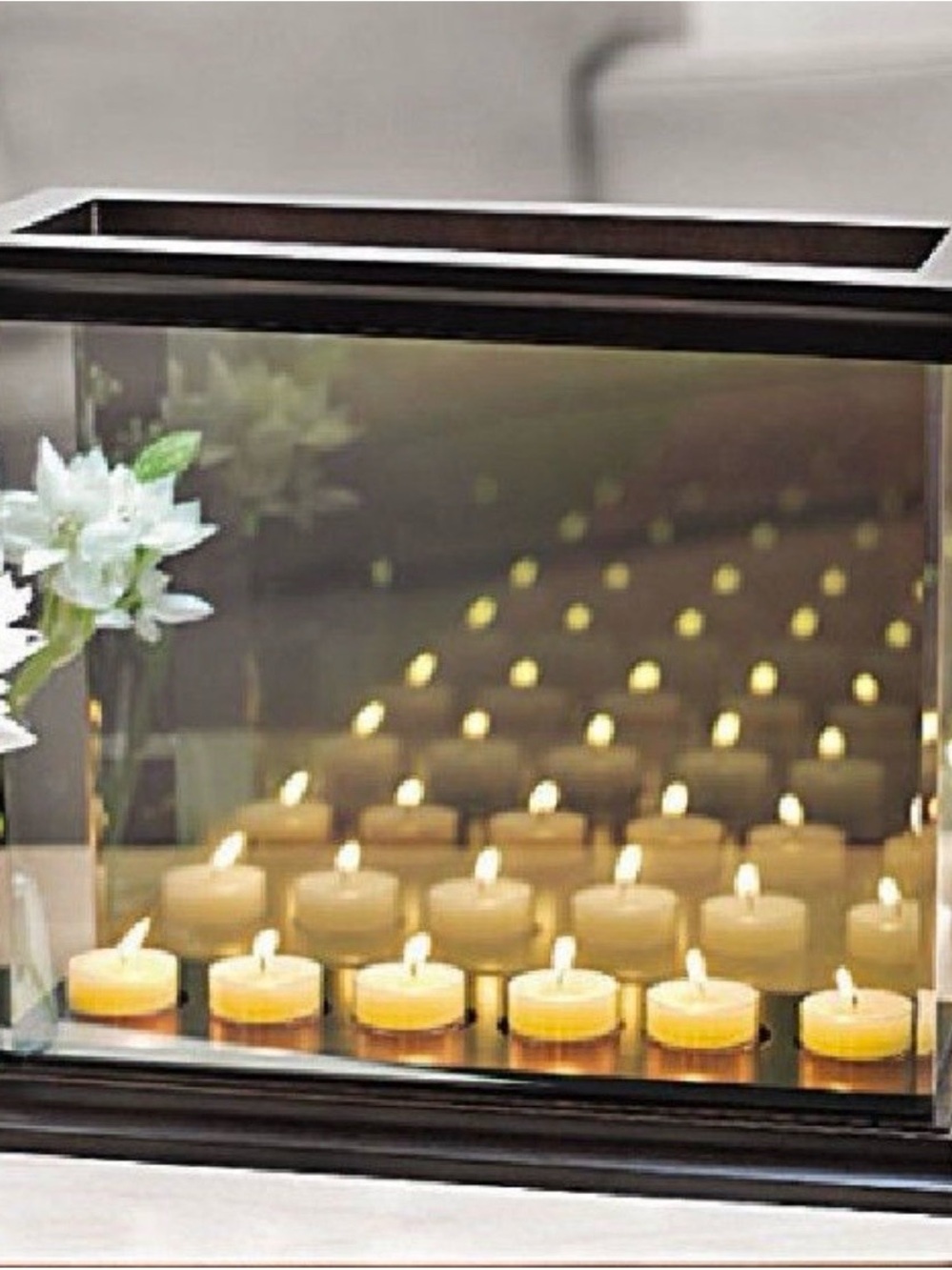 Elegant smoked Glass infinity tea candle display
